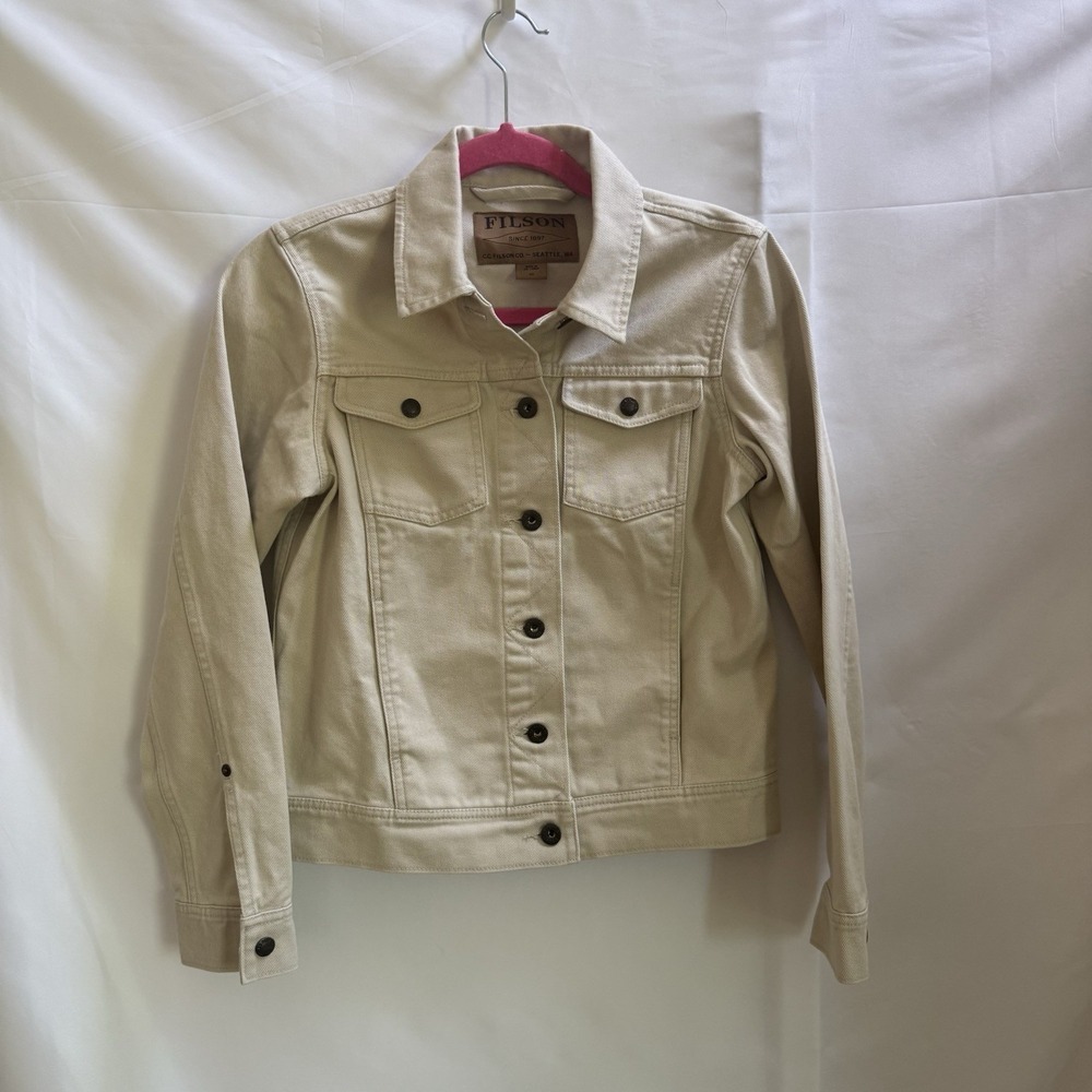 Filson Willow Denim Jacket Women's Sz XS Natural Ivory Button Front Jean Jacket